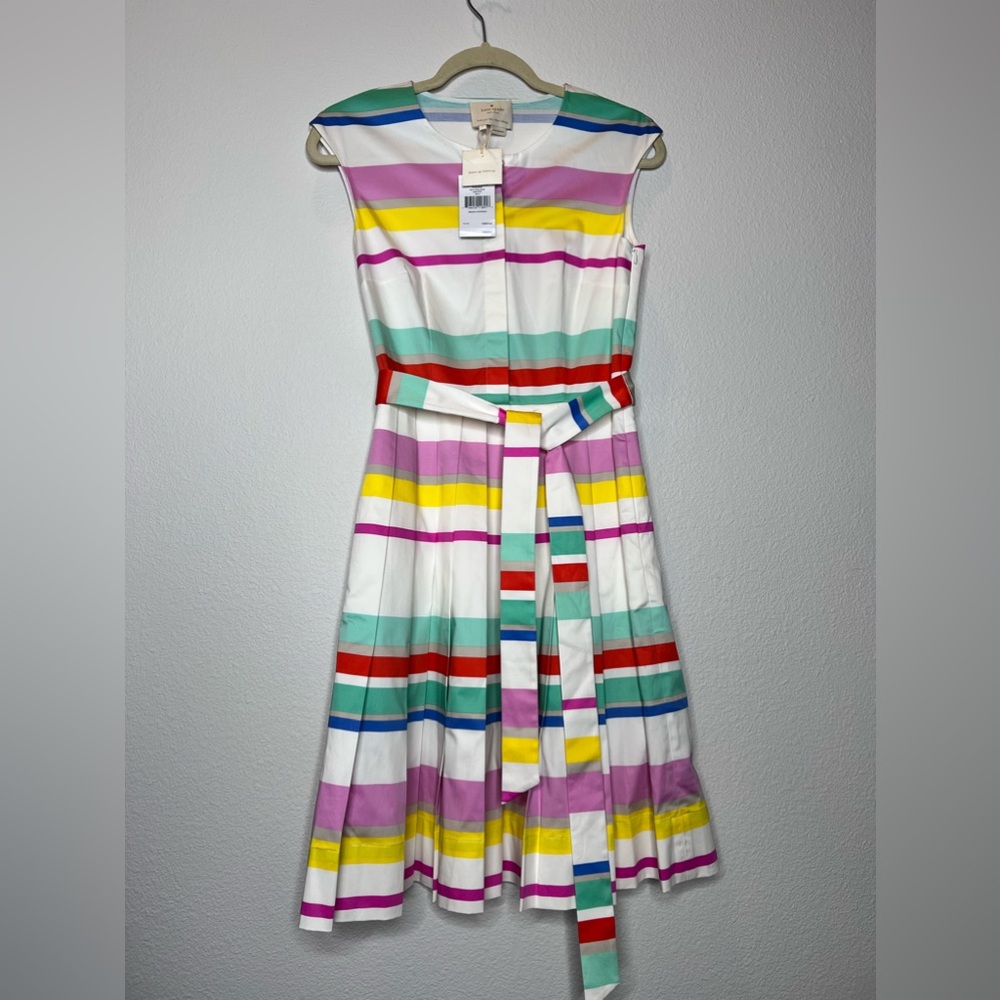 Kate Spade Cape Belted Dress NWT Size 4 Striped fit and flare, pleated
